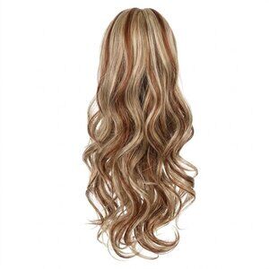 New Curly Blonde Streaks Clip On Synthetic Ponytail
